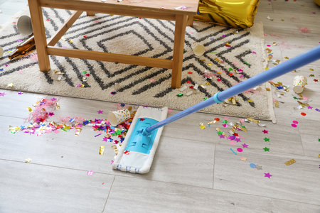 Cleaning of messy room after party celebration