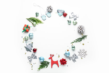 Beautiful New Year composition on white backgroundの写真素材