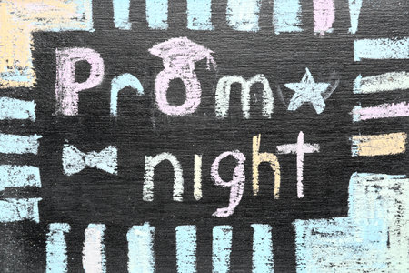 Text PROM NIGHT on chalkboard, closeupの写真素材
