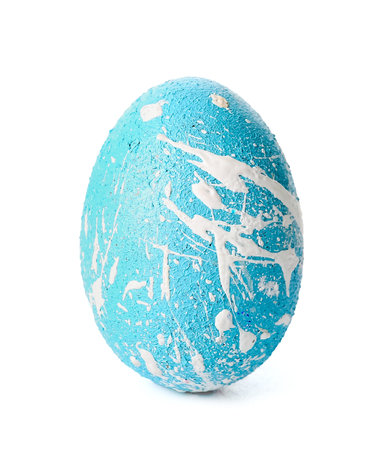 Blue Easter egg on white backgroundの写真素材