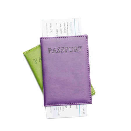Passports with tickets on white background. travel conceptの写真素材