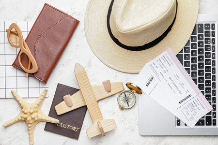 Set of travel items on table