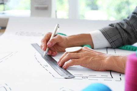 Female fashion designer working in studio, closeup