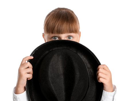 Little actress on white backgroundの写真素材