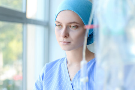 Woman undergoing chemical therapy course in clinic