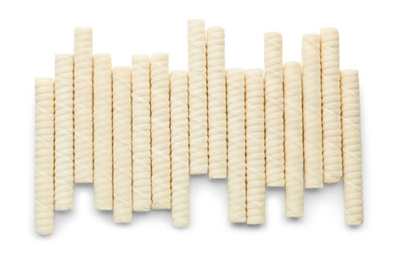 Delicious wafer rolls isolated on white backgroundの写真素材