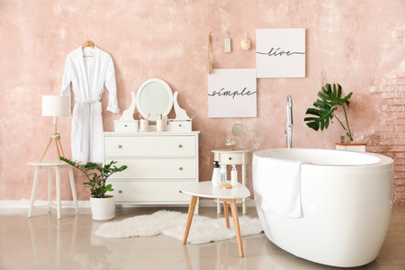 Interior of stylish clean bathroomの写真素材