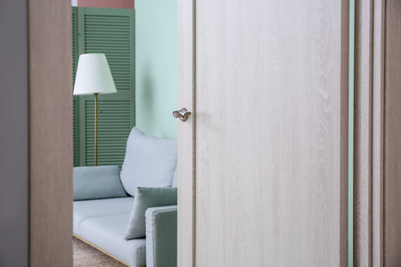 View of living room through open door