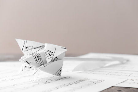Paper flower made of music sheets, closeupの写真素材