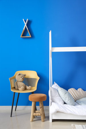 Interior of modern children's room with stylish bedの写真素材