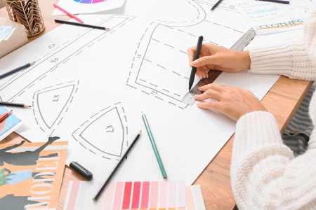 Female fashion designer working in studio, closeup