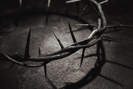 Crown of thorns on dark background, closeupの写真素材