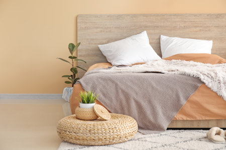 Stylish interior of modern bedroomの写真素材