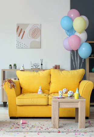 Interior of room after partyの写真素材