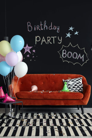 Interior of room after partyの写真素材