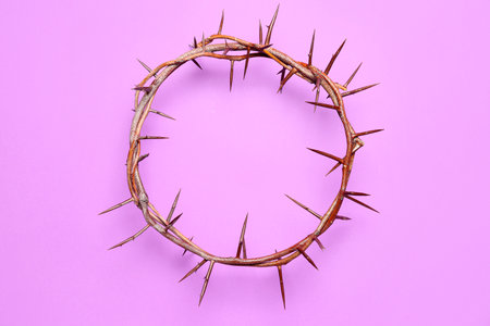 Crown of thorns on lilac background. good friday conceptの写真素材