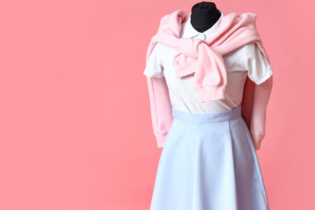 Mannequin with stylish clothes on pink backgroundの写真素材