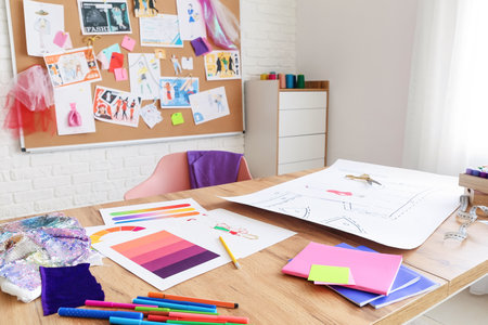 Workplace in studio of fashion designerの写真素材