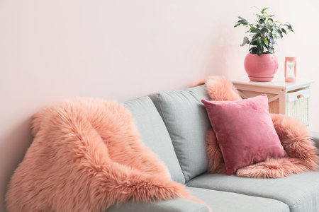 Stylish sofa in interior of living roomの写真素材