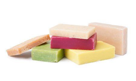 Set of natural soap bars isolated on white backgroundの写真素材