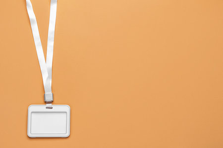 Blank badge with white lanyard on color background