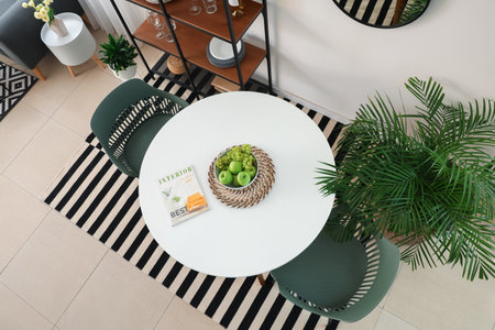 Interior of modern dining room, top view