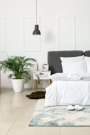 Interior of modern honeymoon room in hotelの写真素材