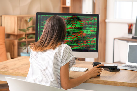 Female programmer working in officeの写真素材
