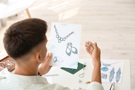 Male jewelry designer working in officeの写真素材