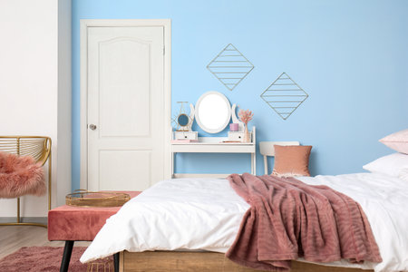 Interior of modern comfortable bedroomの写真素材