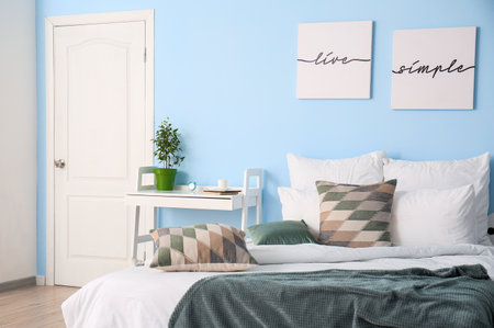 Stylish interior of modern bedroomの写真素材