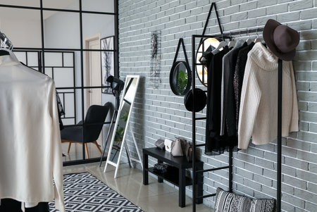 Stylish interior of modern wardrobeの写真素材