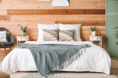 Interior of modern bedroom with carpet