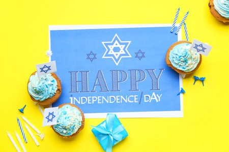 Composition for Israel Independence Day on color backgroundの写真素材