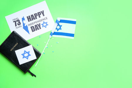 Composition for Israel Independence Day on color background