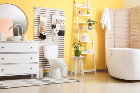 Stylish interior of modern bathroomの写真素材