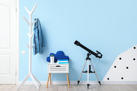 Interior of modern hallway with telescopeの写真素材