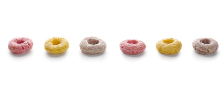 Colorful cereal rings isolated on white background