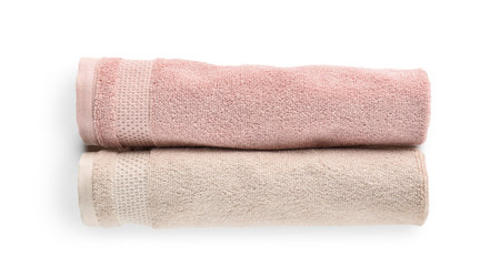 Rolled soft towels isolated on white backgroundの写真素材