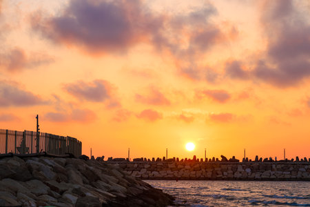 View of beautiful sea at sunsetの写真素材