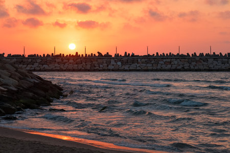 View of beautiful sea at sunsetの写真素材