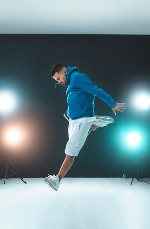 Male hip hop dancer in studioの写真素材
