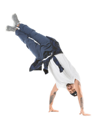 Male hip-hop dancer on white background