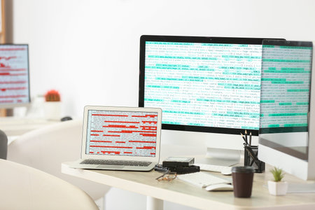 Modern workplace of programmer in office