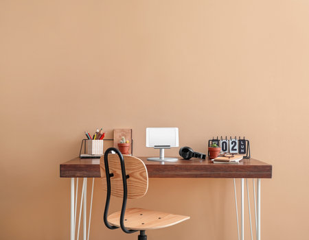 Comfortable workplace with modern computer in officeの写真素材