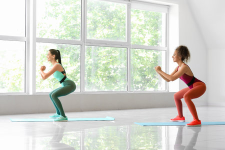Young women doing aerobics in the gymの写真素材