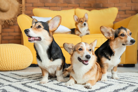 Cute corgi dogs at homeの写真素材