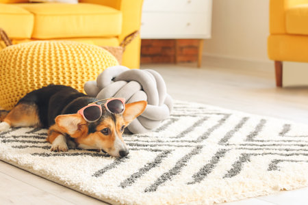 Cute corgi dog at homeの写真素材