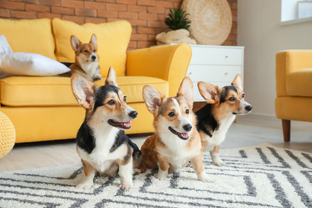 Cute corgi dogs at homeの写真素材