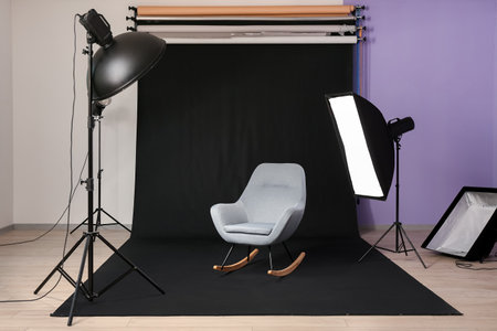 Interior of photo studio with modern equipmentの写真素材